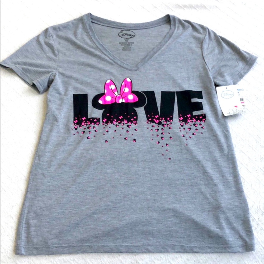 ⭐️ “LOVE” Minnie Mouse Bow V Neck Tee